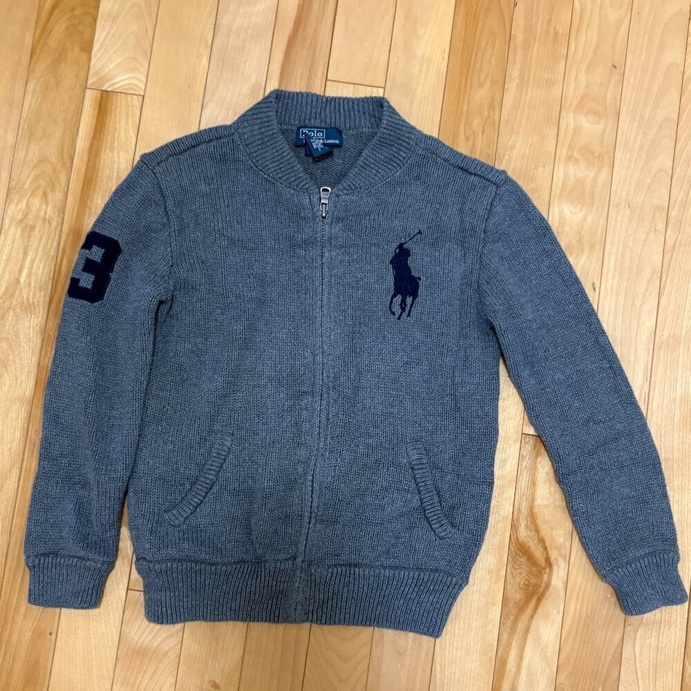 Polo Ralph Lauren Big pony zip sweater boys grey preppy knit zip up grey size 6